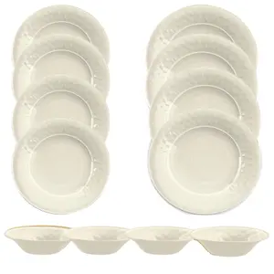 Purely Home Crackle Cream Melamine 12 Piece Outdoor Dinnerware Set for 4