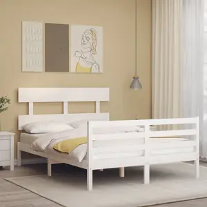 Berkfield Bed Frame with Headboard White Small Double Solid Wood