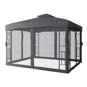 Dark Grey Outdoor Steel Garden Gazebo With Canopy