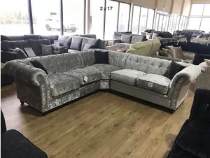 Silver Derby Chesterfield Suite 3+2 Seater Iconic Corner Sofa with Timeless Elegance