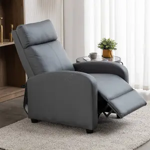 WestWood Luxury PU Leather Modern Push Back Reclining Armchair Lounge Padded Seater Grey