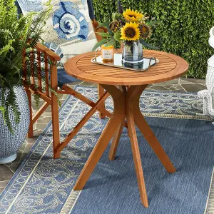 Costway Wood Outdoor Patio Bistro Side Table Garden 70cm Round Wooden Coffee Table