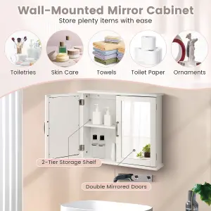 Costway Wall Mounted Bathroom Mirror Cabinet Wooden Storage Cupboard w/ Double Doors