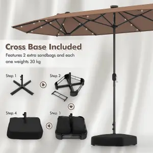 Costway 4M Outdoor Double Sided Parasol Twin Large Patio Umbrella w/ Lights & Base