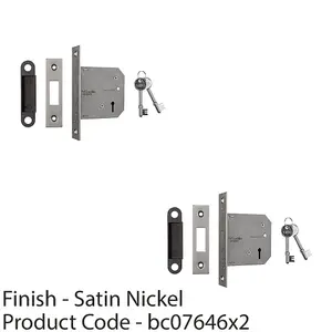 2 PACK - 76mm Residential Standard Profile Deadlock - Satin Nickel - BS EN 12209 Lock