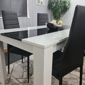 Dining Set of 4 Kitchen Dining Table and 4 Chairs White Black Dining Table With 4 Black Leather Chairs Kosy Koala