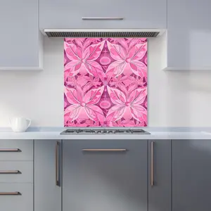 Pink Abstract Floral Design Premium Glass Kitchen Splashback W700mm x H750mm