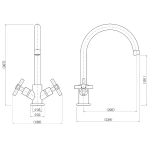 Luxury Two Cross Handle Kitchen Sink Mixer