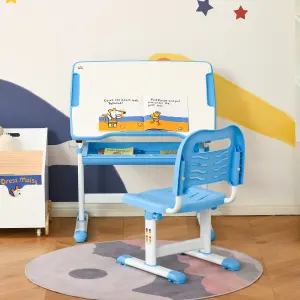 HOMCOM Kids Desk and Chair Set Height Adjustable Student Writing Desk Blue