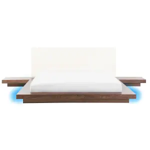 EU King Size Faux Leather Headboard Bed with LED Brown ZEN