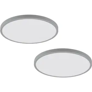 2 PACK Wall / Ceiling Light Silver 400mm Round Surface Mounted 25W LED 4000K