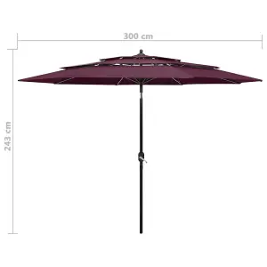 Berkfield 3-Tier Parasol with Aluminium Pole Bordeaux Red 3 m