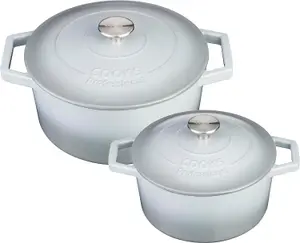 Cast Iron Casserole Set of 2 20cm & 26cm / 2.8L & 5.8L Dishes Oven Proof Enamelled Cast Iron Pans with Lids