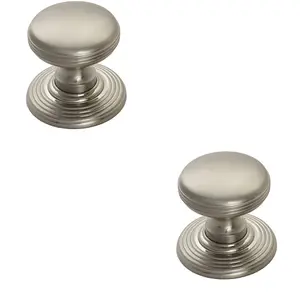 2x Smooth Ringed Cupboard Door Knob 35mm Dia Satin Nickel Cabinet Handle