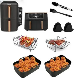 Dual Air Fryer Accessories Set, Silicone Air Fryer Liner For Ninja Foodi AF300UK 7.6L, AF400UK 9.5L, SL400UK, Tower Vortex T17088, Air Fryer Racks,