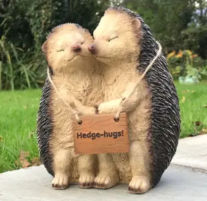 Holly & Harry Hugging Hedgehogs with removable Hedge-Hugs sign