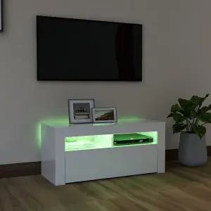 vidaXL TV Cabinet with LED Lights High Gloss White 90x35x40 cm