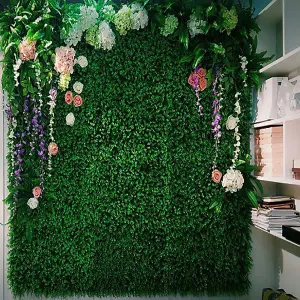 6 Pcs Artificial Grass Plant Wall Panel, Artificial Leaves Hedge Greenery Wall Panel