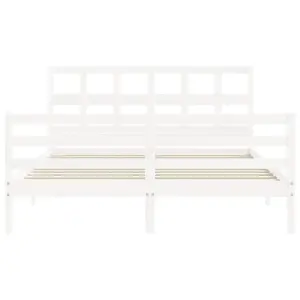 Berkfield Bed Frame with Headboard White King Size Solid Wood