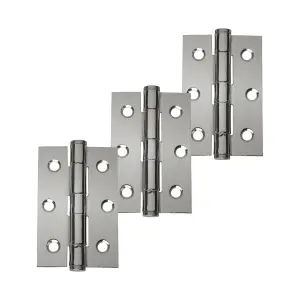 UAP Steel Button Tipped Hinge 75x50mm - Pack of 3 - Satin Chrome