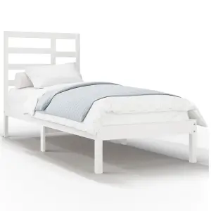 Berkfield Bed Frame White Solid Wood 90x190 cm 3FT Single