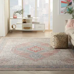 Blue Grey Traditional Bordered Geometric Easy to clean Rug for Bedroom & Living Room-79 X 305cm (Runner)