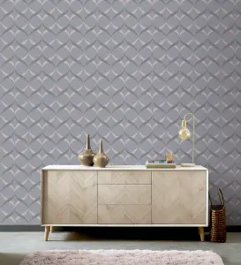 Arthouse Metallic Ogee Charcoal/Rose Gold Wallpaper