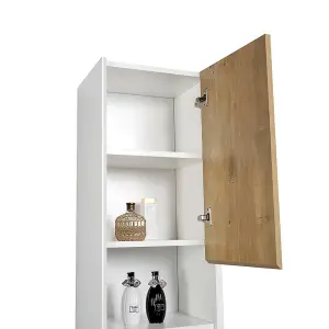 Declan White & Oak Wall Hung Bathroom Tall Storage Unit (H)1700mm (W)400mm