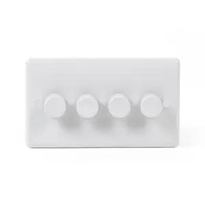 Lieber Silk White 4 Gang 2 Way Trailing Edge Dimmer Switch 100W LED (250w Halogen/Incandescent) - Curved Edge