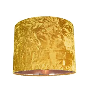 Modern Ochre Crushed Velvet 8 Table/Pendant Lampshade with Shiny Copper Inner