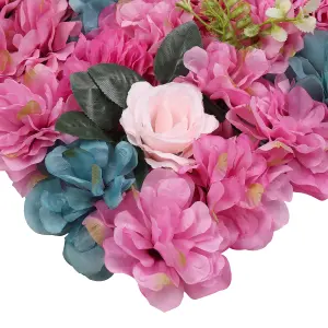 Artificial Flower Wall Backdrop Panel, 60cm x 40cm, Turquoise & Hot Pink