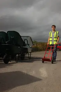 Solid Wheel Sack Truck, Tubular Red Steel, 2 Heavy Duty Solid Wheels, Fixed Toe Plate, Rubber Gripped Handles - 150kg Capacity