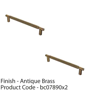 2 PACK - Luxury T Bar Knurled Pull Handle - 300mm Antique Brass - Kitchen Door Cabinet