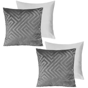 OHS 2 x Matte Geo Velvet Cushion Covers Filled, 45 x 45cm - Charcoal Grey