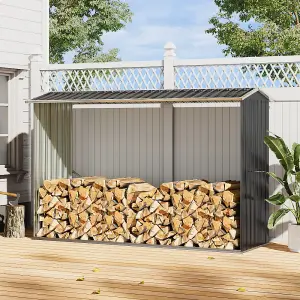 Anthracite Patio Deck Metal Log Store Garden Log Storage Shed with Sloping Roof