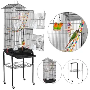 Yaheetech Black Rolling Metal Bird Cage with Detachable Stand