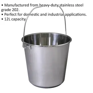 Durable 12L Stainless Steel Mop Bucket with Carry Handle for Home and Industrial Use