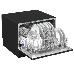 Baridi Compact Tabletop Dishwasher 6 Place Settings, 6 Programmes - Black