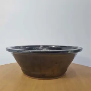 25cm Glazed Bonsai Pot - Round - 25cm x 10cm - Black / Silver