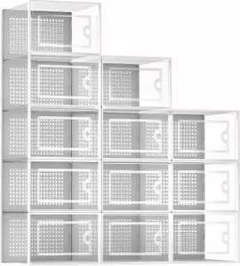 12 X Shoe Storage Boxes - Clear Transparent Shoe Organizer - For Effortless Stacking - With Rear Ventilation Holes - Easy Assembly