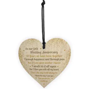 50th Gold Wedding Anniversary Gift For Husband Wife Wooden Heart Special Keepsake