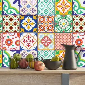 24 Pieces 15x15cm Classic Mediterranean Colourful Mixed 1 Tile Stickers