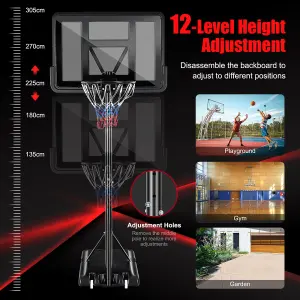 Costway Portable Basketball Hoop for Both Youth and Adults Height Adjustable 1.35-3.05m