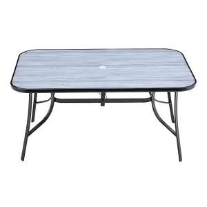 150 x 90cm Rectangular Outdoor Garden Coffee Table with Wood Texture and Parasol Hole