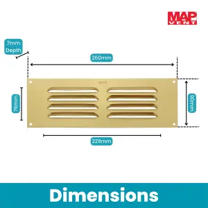 Metal Louvre Air Vent Cover, Suitable for Venting Gas Appliances Internal External Wall, for Openings 9 x 3" (229 x 76mm), Gold