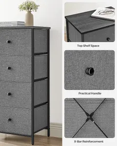 SONGMICS Chest of Drawers Bedroom, Drawer Storage Unit, Dresser with 4 Fabric Drawers, Metal Frame, Classic Grey and Classic Black