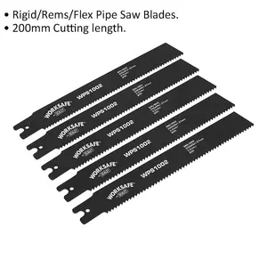 5 Pack of 200mm Pipe Saw Blades - 8 TPI for Rigid and Flexible Cutting