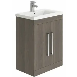 515mm Single Bathroom Vanity with Semi-Recessed Ceramic Basin Dark Elm