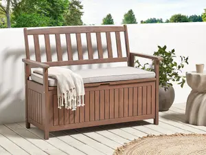 Garden Bench with Cushion SOVANA with Storage Acacia Wood Light Grey