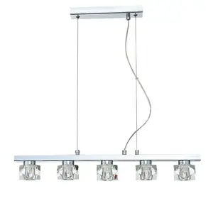 Luminosa Contemporary Bar Pendant Ceiling 5 Light Chrome, Crystal